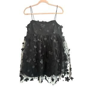 TRIXXI Black Babydoll Floral Applique Tulle Net Grunge Mini Dress Sz Medium NWT